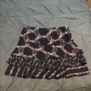 White House Black Market Black and Pink Floral Mini Skirt